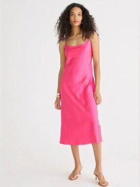 J. Crew Hot Pink Satin Slip Midi Dress